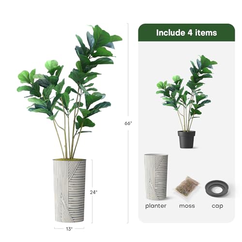 Artificial Tree in Geometric Pattern Planter, Fake Ficus Lyrata Silk Tree for Indoor and Outdoor Home Decoration - 66" Overall Tall (Plant Pot Plus Tree) - style: Ficus Lyrata