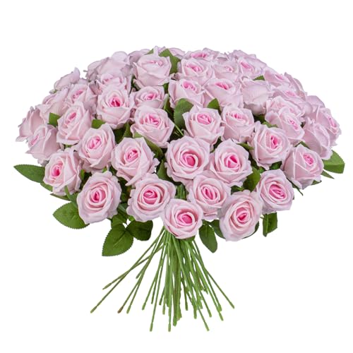 Fake Plants Roses Flowers Plastic Flowers Spring Decorations for Home Gifts for Gf Roses Artificial Flowers for Vase Fake Flowers Home Decor Fake Plant (Light Pink 50PCS) - color: Light Pink 50pcs