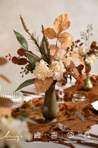 Ling's moment Artificial Greenery Stems Box Set, Faux Greenery Picks for DIY Bridal Bouquets Wedding Floral Arrangement Table Centerpieces, Burnt Orange & Cream - color: Season Combo- Early Autumn in Ivy