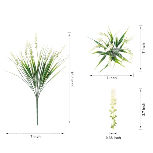 Artificial Fake Outdoor Plants Flowers for Summer Decoration,10 Bundles Faux Plastic Tall Monkey Grass Greenery UV Resistant Realistic for Home Outside Planter Window Porch Patio Garden-White - color: White