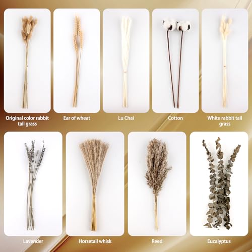 Natural Dried Flower Bouquet,Pampas Grass,Lavender,Feather Grass,Eucalyptus,Rustic Flower Arrangement,Boho Home Decor for Wedding Bouquet,Table Arrangements,Farmhouse,DIY Vase Fillers