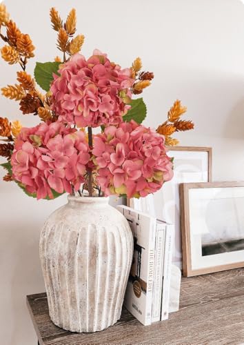 Hollyone 3Pcs Pink Hydrangea Artificial Flowers Faux Dried Touch Hydrangeas Silk Flowers with Stems Fake Florals Flower for Home Wedding Table Centerpiece Vase Arrangements Decorations - color: Pink - Dried Hydrangea