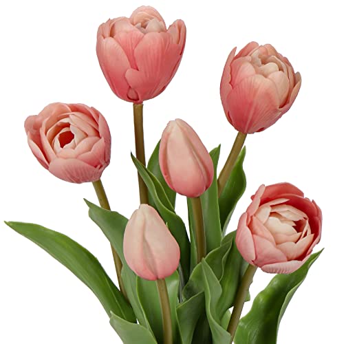 DILATATA 6 Pcs Artificial Tulips Flowers Pink Real Touch Fake Latex Tulips Flowers for Mother's Day 14" Faux Tulips Faux Flowers for Vase Centerpieces Home Wedding Bouquet - color: Latex Pink #6
