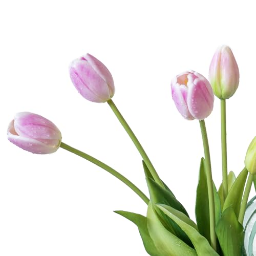 DUYONE 15Pcs Artificial Tulips Flowers, Soft Touch Realistic Latex Tulips Bouquet for Home Office Wedding Party Garden Decor, Fake Flowers for Centerpieces Dining Table Living Room Spring-B Baby Pink - color: B Style-15pcs Baby Pink (No Vase)