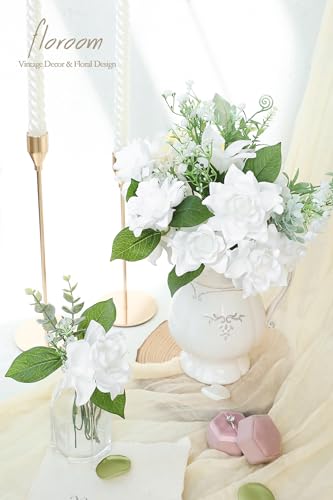 Floroom Artificial Gardenia Flowers 2.7" 25pcs Real Looking White Foam Fake Flowers with Stems for DIY Wedding Bouquets Bridal Shower Centerpieces Floral Arrangements Party Tables Home Decorations - color: White