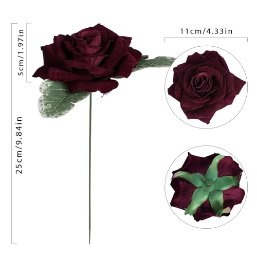 Burgundy Roses 16pcs Artificial Velvet Roses Maroon Flowers 4.3" Burgundy Fake Flowers Dark Red Roses for Wedding Bouquet Flowers for Floral Centerpieces Home Party Decor (Burgundy) - color: 4.3" Burgundy