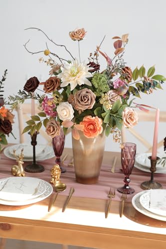 Rose Artificial Flowers 25pcs Shades of Earth Tones Ombre Colors Foam Fake Roses with Stems for DIY Wedding Bouquets Bridal Shower Centerpieces Party Tables Home Decorations - color: Shades of Earth Tones