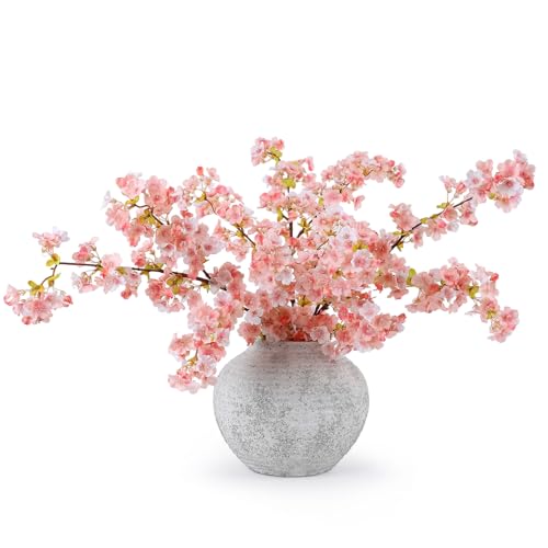 mizii 3Pcs Artificial Pink Cherry Blossom Branches 40" Fake Silk Cherry Blossoms Flowers with Long Stem for Wedding Decorations Table Centerpieces Vase Arrangement Home Decor (Pink) - color: Pink
