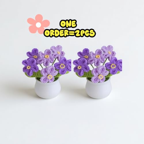 Handmade Forget Me Not Potted - Crochet Myosotis Flowers, Valentines Day Artificial Flower Gift for Women, Cute Crochet Flower Decor for Home Office Desk (DFM-GPURPLE) - color: Dfm-gpurple