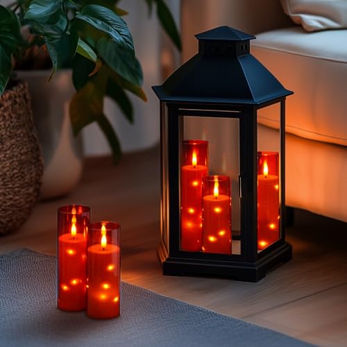 Homemory Acrylic Flameless Candles with Embedded Star String Fairy Lights, Battery Operated, LED Candles, Fake Candles with Remote Control and Timer, Red, Set of 5 - color: Red-5pcs, size: 5pcs, D2.2"x H5"5"6"7"8"