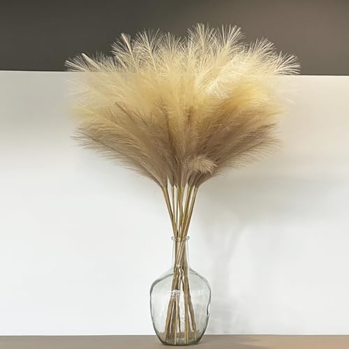 43" Tall Pampas Grass Fluffy - 8 PCS Large Faux Pampas Grass Decor Artificial Pompas Grass for Floor Vase Filler Wedding Boho Home Baby Shower Mothers Day Decoration（Beige Mixed） - color: Beige & Coffee & Brown