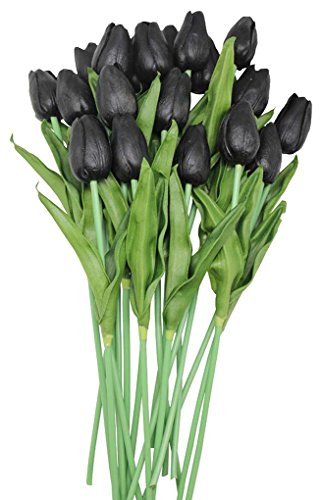 Artificial Flowers 10 Heads Mini Real Touch Artificial Tulip for Home Wedding Party Centerpiece Decoration (Black) - color: Black