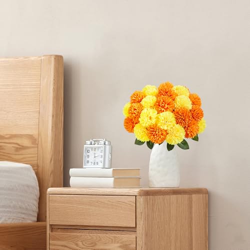 SITUMEIZI 12 Pcs Artificial Chrysanthemums Flowers Ball Flower Fake Mums Silk for Fall Decor Halloween Thanksgiving Day Wedding Home Kitchen Decoration Floral Arrangement(Yellow,Orange) - color: Orange & Yellow, size: 12 Pieces