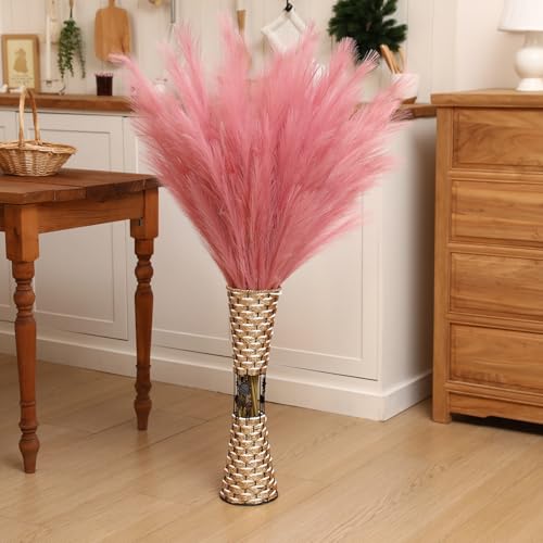 Wertuirk Dark Pink Pampas Grass, 8 Pcs 45 Inch Tall Large Faux Pompous Grass, Long Artificial Flowers for Floor Vases, Wedding Centerpieces, Baby Shower and Home Decoration (Dark Pink) - color: Dark Pink