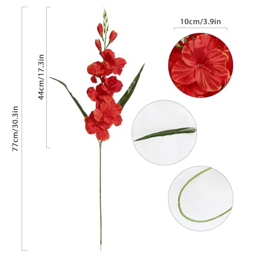 IPOPU 10 PCS Gladiolus Artificial Flowers 30.3 in Gladiolus Flowers Silk Gladiolus Flowers with Stems Artificial Gladiolus Flowers Faux Gladiolus for Home Wedding Office Decoration(Sunset) - color: Sunset
