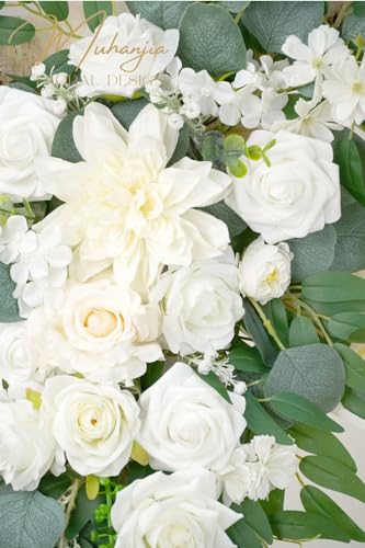 Muhanjia Artificial Arch Flowers Kit(Pack of 4),2Pcs Artificial Flower Arch Decor, 2Pcs Drapes, Ceremony and Reception Background Rose Decoration, White Champagne Floral Party and Outdoor Decor - color: White Champagne