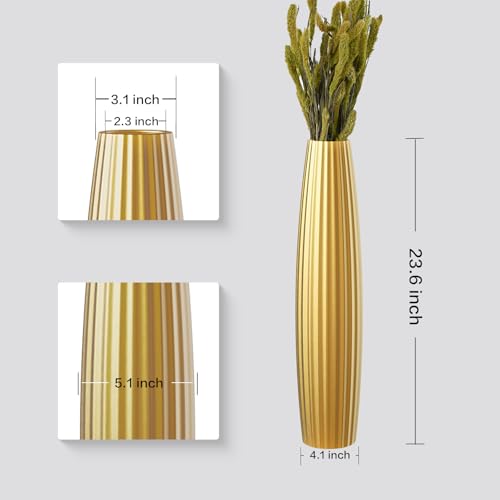 Floor Vases, Tall Floor Vase 23.6 inch (60CM, 1.96FT) Tall Vases, Sturdy Gold Vase for Living Room Decor, Resin Gold - color: Gold