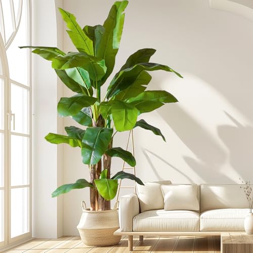 Artificial Banana Tree 9ft, Faux Tropical Palm Tree Plant with Realistic Leaves, Low Maintenance Indoor Outdoor Decor for Home Office Porch, in Nursery Pot - size: 9ft