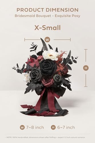 Ling's moment Black Bridesmaid Bouquets Set of 6 Burgundy Artificial Wedding Flower Bouquets Floral Bouquet Gothic Bridesmaid Bouquets with Ribbon Ceremony,Anniversary,7-inch Diameter - color: Red-burgundy Red & Black