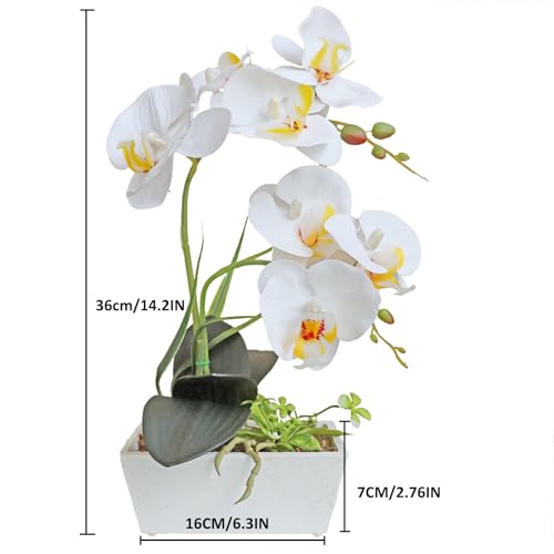 White Orchid Artificial Flowers Fake Potted Plants Dining Room Centerpieces for Tables Fake Orchid Home Office Decor Artificial Orchids That Look Real Realistic Table Decorations for Party - color: White