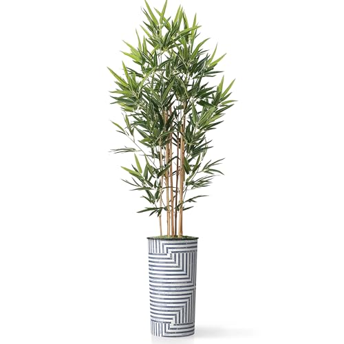 Artificial Tree in Modern Geometric Pattern Planter, Fake Bamboo Silk TRE for Indoor and Outdoor Home Decoration - 70" Overall Tall (Plant Pot Plus Tree) - style: Bamboo
