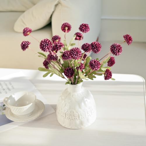 Laelfe 5Pcs Burgundy Flowers Artificial Pompon Mum, Fake Kiku Flowers Silk Small Mini Chrysanthemum Ball Faux Mum Decor for Autumn Filler DIY Bouquet Centerpieces Arrangements Shower(Burgundy) - color: Burgundy