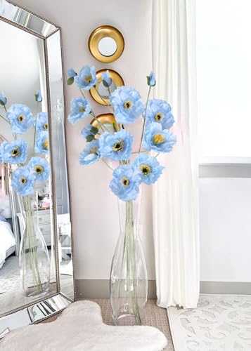 Artificial Poppy Flowers,6PCS Blue Silk Poppy Flower 41.3in Fake Poppies Long Stem Flowers for Wedding Party Office Home Decor(Light Blue) - color: Light Blue