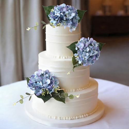 Norme 3 Pcs 7.87 Inches Pre-Made Blue Hydrangea Cake Toppers, Faux Flowers Decor for Wedding Cakes, Birthday, Baby Shower & Baptism Party Decorations, Floral Theme Cake Decor - style: Hydrangea