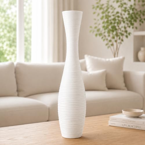 Leewadee Decorative Tall Floor Vase for Living Room Decor, 20″, White, Resin - color: White, size: 20 inches