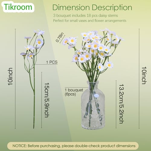 Artificial Daisy Flowers 18Pcs Small White Fake Daisies Flowers 3 Bundles 10 Inch Realistic Faux Silk Tiny Daisy Flowers for Home Garden Vase Wedding DIY Home Party Decor