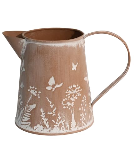 Yoillione Farmhouse Metal Flower Vase, Rustic Clay Brown Jug Pitcher Mini Vase for Flowers, Shabby Chic Home Decor Small Vase, Gifts for Women - color: Clay Brown Wildflower, size: Mini