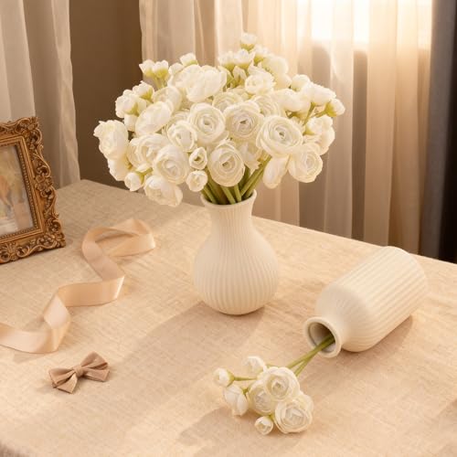 24 Stems Artificial Ranunculus Flowers - 96 Bloom Faux Silk Ranunculus Bouquet for Wedding Decorations, Home Décor, Holiday Arrangements & Large Event Centerpieces (Cream) - color: Cream