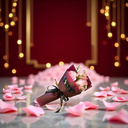 Pink 30 Grams 3Heads Rose Bouquet Flower Petals Valentine Day Gifts Artificial Flowers for Women Mom Wife Best Friend, Birthday Christmas Valentine's Mothers from Daughter Son Husband
