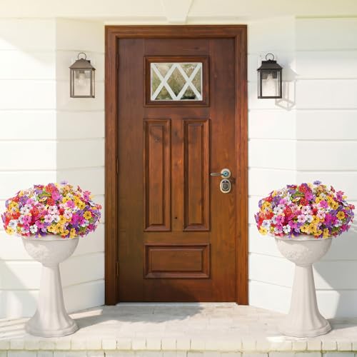 Lifewit Artificial Flowers for Outdoor Indoor, 12 Bundles Plastic Fake Flowers Daisy with Eucalyptus Leaves for Home Garden Decor, Porch, Window Box(Mix for Fuchsia Purple White Pink Yellow Red) - color: 6 Mix Color