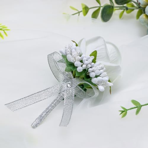 White Rose Boutonniere for Men, Set of 2, Groom and Best Man Artificial Boutonnieres, for Wedding Anniversary Ceremony Dinner Prom Party Flower Decorations - color: 2 Boutonnieres White