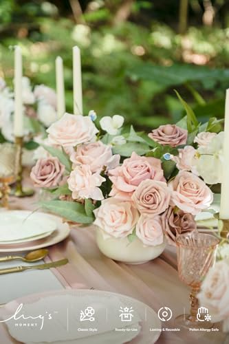 Ling's moment Fake Flowers Box, Faux Artificial Greenery Stems Foam Roses Gardenia Silk Sweat Pea Fabic Flower for DIY Centerpieces Bouquet Wedding Vase Decorations, Dusty Rose & Cream, Grand Combo - color: Pk-dusty Rose & Cream, size: Grand