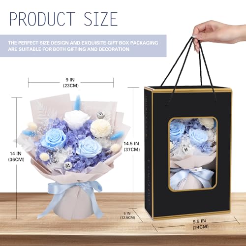 Casaido Preserved Flowers for Delivery, Mothers Day Blue Flower Bouquets with Necklace, Forever Real Roses Anniversary Birthday Valentines Day Christmas Rose Gifts for Women Mom Wife Girlfriend - color: Blue