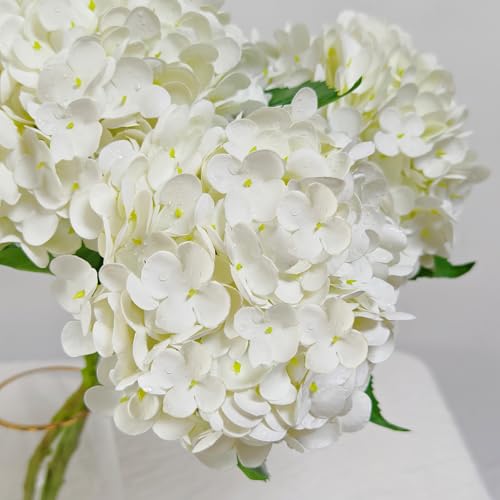 6 Pcs Real Touch White Hydrangea Artificial Flowers with Stems, Fake Silk Flowers for Outdoors, Artificial Flowers for Home Decor Wedding Bouquets Centerpieces Vase - color: White, size: 6 Pcs