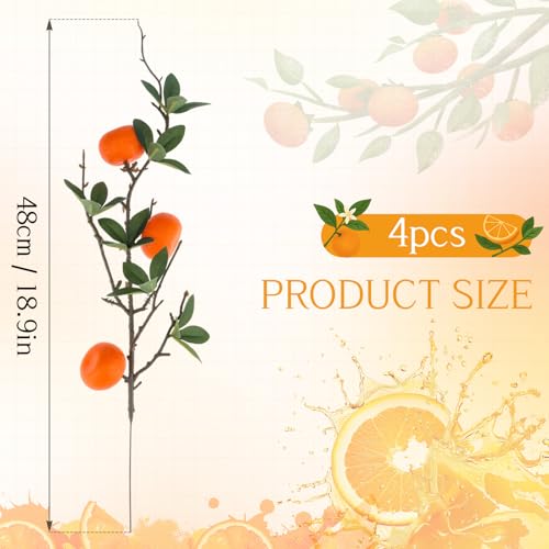 Gresorth Artificial Mini Orange Branch Fake Realistic Decoration Lifelike Faux Vivid Fruit Stem Model Home Cabinet Wreath Display 4pcs - color: Small Orange Branch
