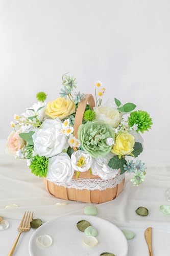 Artificial Flowers, White Green Fake Silk Flower, Silk Flowers with Stems, Wedding Cake Flowers for DIY Wedding Bridal Bouquets Centerpieces Decor - color: Green & White
