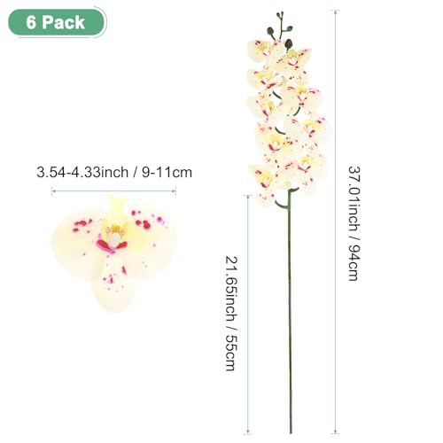 M METERXITY 6-Pack Artificial Orchid Flowers 9 Large Petals 37 Inch Faux Phalaenopsis Silk Bouquets Real Touch Spotted Yellow Green Fake Orchids for Home/Wedding/Christmas/Party/Garden Office - color: Yellow Green