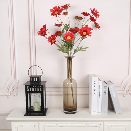 Red 36 Heads Artificial Daisies 6Pcs 29.52” Silk Daisies Flowers with Long Stem Fake Wild Flowers for Room Home Bath Outdoor Garden Party Aisle Arrangement(Red) - color: Red