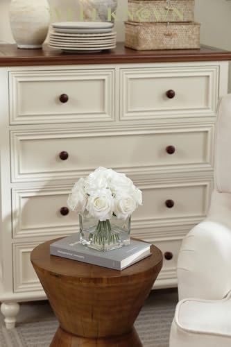 WELL KNOWN Rose Artificial Flowers in Vase with Faux Water, Ivory White Silk Rose Table Centerpieces for Home Coffee Table Decor, Fake Roses Flower Arrangements for Office Hotel Lavatory Decor - color: Ivory