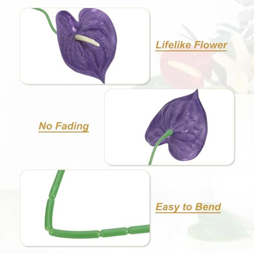 PATIKIL 13" Artificial Anthurium Lily Flowers, 10 Pack Permanent Flower Floral Arrangements Bouquet for Home Decor Bridal Wedding Festival Party, Purple - color: Purple
