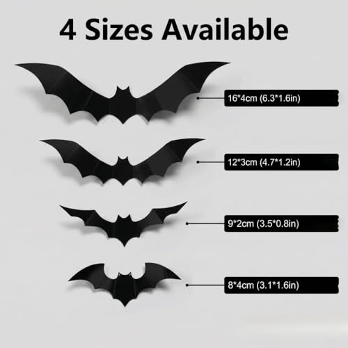 Halloween Decorations, Bats Wall Decor, 4 Size Waterproof Black Spooky Bats for Room Decals, 120 Pcs 3D Bat Stickers for Home Decor