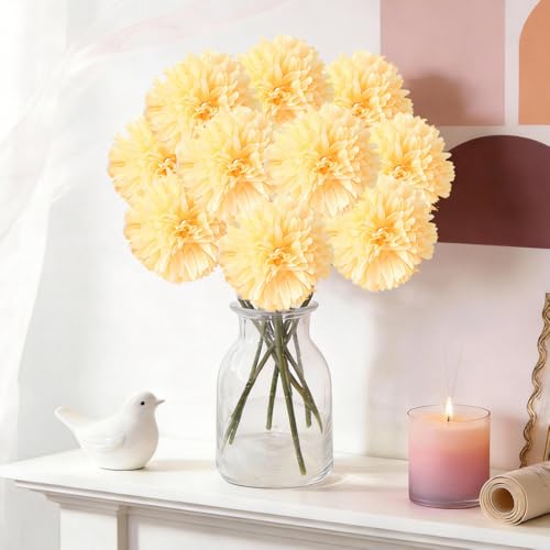 Artificial Chrysanthemum Ball Flowers Hydrangea Arrangement Bouquet Presents Decor 10pcs Without Vase (Yellow) - color: Yellow