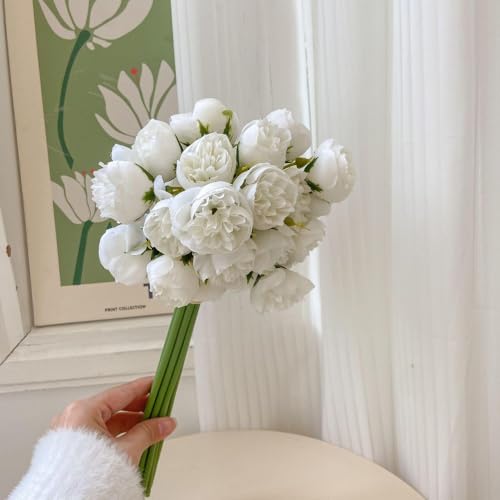 27 Heads Roses Peony Fake Flowers Retro Silk Artificial Rose Flowers (White) - color: White
