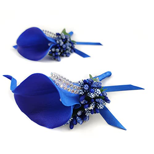 Ciandid Calla Lily Boutonnieres Set of 6, Groom Groomsman Best Man Boutonniere, Bride Bridesmaid Brooch Corsage, Handmade Flower for Wedding Ceremony Anniversary (Calla Lily-Klein Blue, 6pcs) - color: Klein Blue