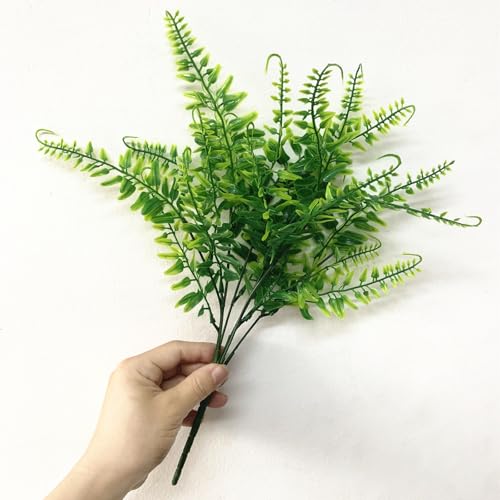 CATTREE Artificial Ferns Shrubs Fake Fern Leaves Boston Grass 8 Pack, Plastic Greenery Plants Bushes for Home Indoor Outdoor Garden Verandah Kitchen Planter Filler DIY Wedding Party Decoration 8 Pcs - color: Boston Fern - 8 Pcs