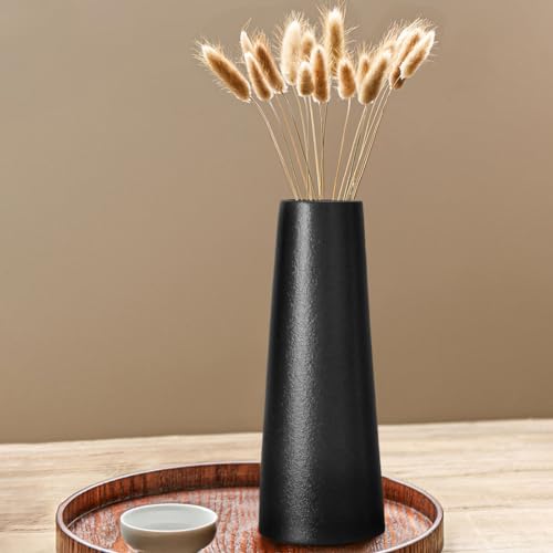 Black Ceramic Vase, 8.5 Inch Flowers Vase for Pampas Grass, Rustic Table Vase for Centerpieces, Simple Modern Vase for Home Office Decor - Matte Black - color: Black, size: Medium: 8.5 inches
